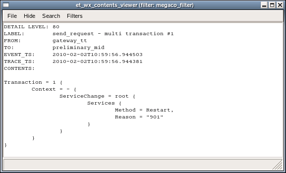 A textual Megaco message